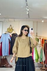 Áo cổ tròn tay nhún lồng đèn linen tưng premium Cói Design