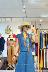 Áo sơ mi phối dây họa tiết linen tưng Cói Design