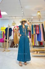 Áo sơ mi phối dây họa tiết linen tưng Cói Design