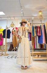 Áo sơ mi phối dây họa tiết linen tưng Cói Design