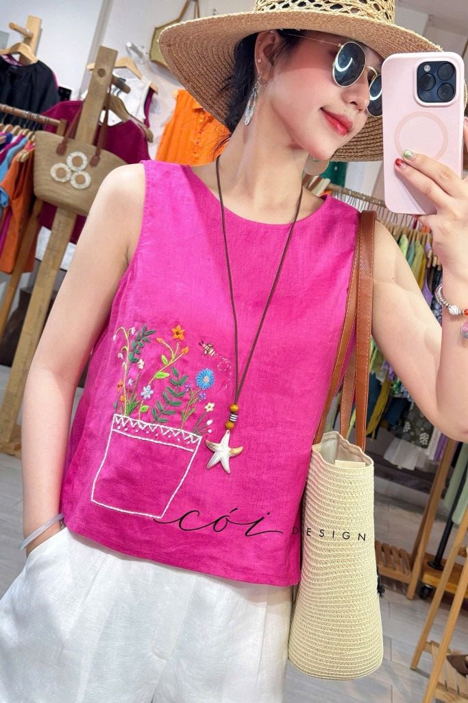 Áo nút bọc màu Vườn Hoa Trong Túi tưng premium Cói Design