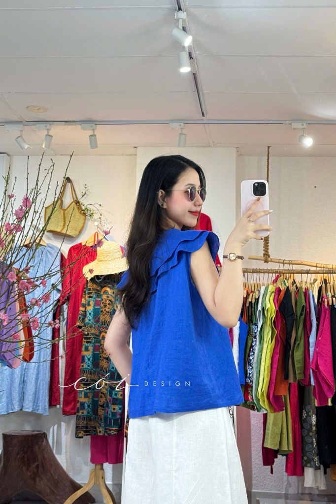 Áo cổ phối bèo linen tưng premium Cói Design