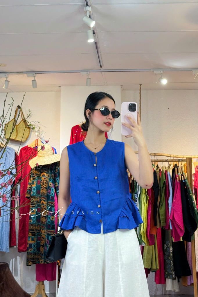 Áo sát nách lai bèo 2 bên linen tưng premium Cói Design