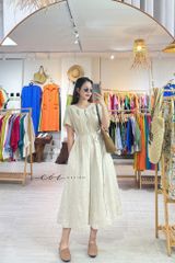 Đầm cổ tròn xếp ly kèm belt linen tưng premium Cói Design
