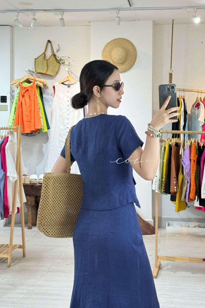 Áo gile xéo nút tay ngắn linen tưng premium Cói Design