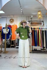 Áo sơ mi rút dây sườn phối hoa handmade linen tưng Cói Design