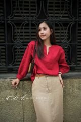 Áo cổ V tay manset linen tưng premium Cói Design