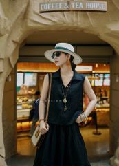 Áo sát nách cổ V nút bọc màu linen tưng premium Cói Design