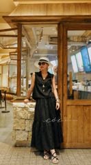Áo sát nách cổ V nút bọc màu linen tưng premium Cói Design