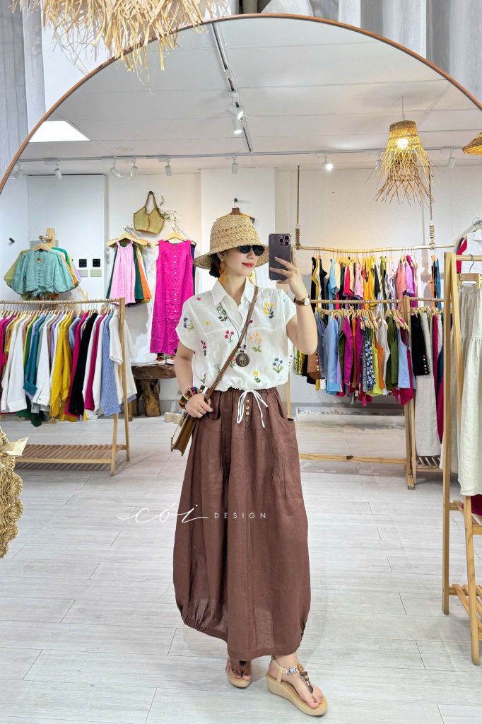 Chân váy dáng dài bo gấu linen tưng premium Cói Design