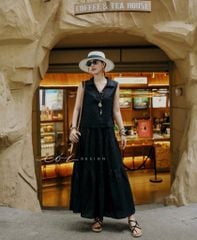 Áo sát nách cổ V nút bọc màu linen tưng premium Cói Design