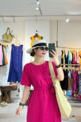 Đầm suông nút bọc màu kèm belt Linen tưng Cói Design
