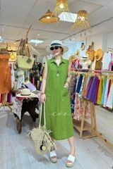 Đầm sát nách nút bọc màu 2 túi linen tưng premium Cói Design