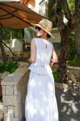 Áo xếp ly cổ tròn sát nách linen tưng Premium Cói Design