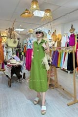 Đầm sát nách nút bọc màu 2 túi linen tưng premium Cói Design