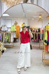 Áo sát nách cổ sơ mi nút bọc màu Linen tưng Cói Design