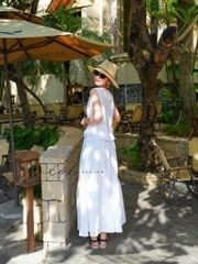 Áo xếp ly cổ tròn sát nách linen tưng Premium Cói Design