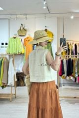 Áo sát nách cổ sơ mi nút bọc màu Linen tưng Cói Design