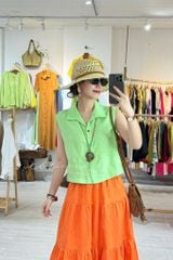 Áo sát nách cổ sơ mi nút bọc màu Linen tưng Cói Design