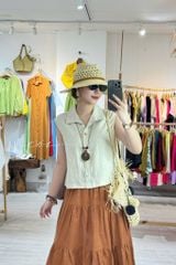 Áo sát nách cổ sơ mi nút bọc màu Linen tưng Cói Design