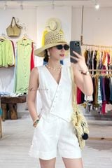 Quần short nút bọc màu linen tưng premium Cói Design