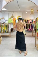 Áo sát nách cổ sơ mi nút bọc màu Linen tưng Cói Design