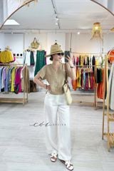 Áo cổ V thêu viền tay ngắn Linen Tưng Cói Design