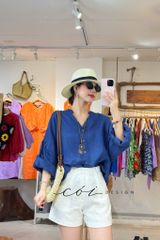 Áo cổ trụ tay nhún form oversize linen tưng premium Cói Design