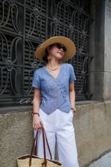 Áo gile xéo nút tay ngắn linen tưng premium Cói Design