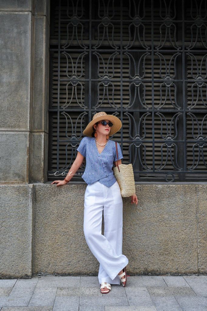 Áo gile xéo nút tay ngắn linen tưng premium Cói Design