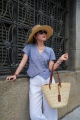 Áo gile xéo nút tay ngắn linen tưng premium Cói Design