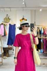 Đầm suông nút bọc màu kèm belt Linen tưng Cói Design