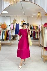 Đầm suông nút bọc màu kèm belt Linen tưng Cói Design