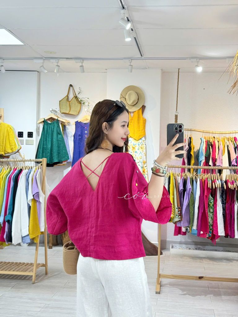 Áo tay rơi đan chéo lưng linen tưng premium Cói Design