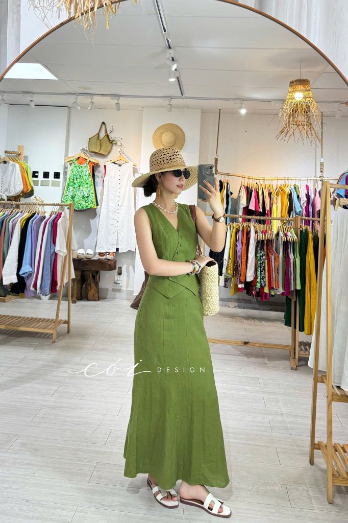 Áo gile nút bọc linen tưng premium Cói Design