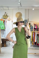 Áo gile nút bọc linen tưng premium Cói Design