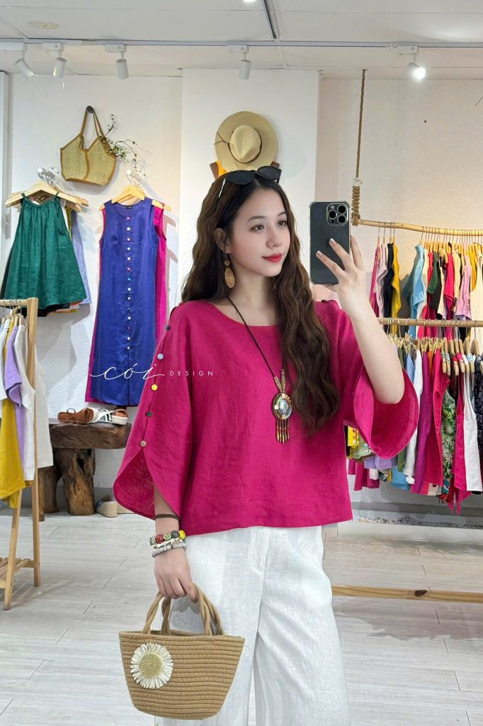 Áo tay rơi đan chéo lưng linen tưng premium Cói Design