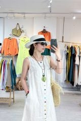 Đầm xẻ tà nút bọc màu linen tưng premium Cói Design