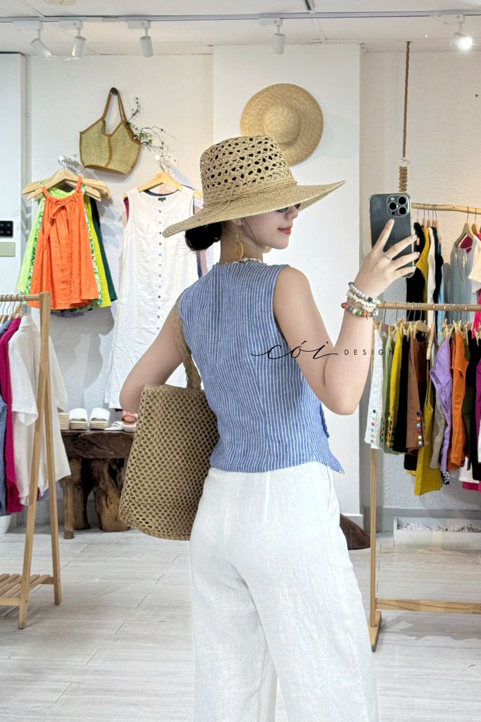 Áo gile nút bọc linen tưng premium Cói Design