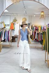 Áo gile nút bọc linen tưng premium Cói Design