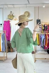 Áo tay rơi đan chéo lưng linen tưng premium Cói Design