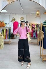 Quần suông thêu hoa nút bọc linen tưng premium Cói Design