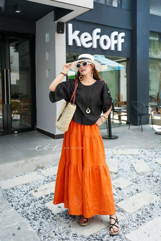 Áo tay rơi đan chéo lưng linen tưng premium Cói Design