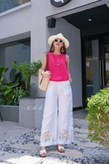Quần suông thêu hoa nút bọc linen tưng premium Cói Design