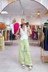 Quần suông thêu hoa nút bọc linen tưng premium Cói Design