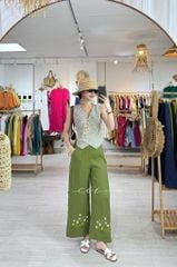 Quần suông thêu hoa nút bọc linen tưng premium Cói Design