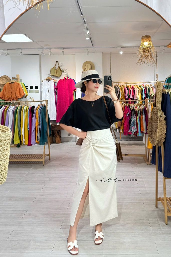 Chân váy xoắn eo Linen Cói Design