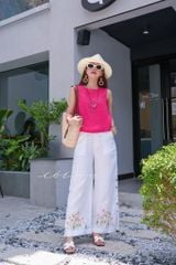 Quần suông thêu hoa nút bọc linen tưng premium Cói Design