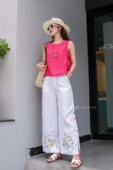 Quần suông thêu hoa nút bọc linen tưng premium Cói Design