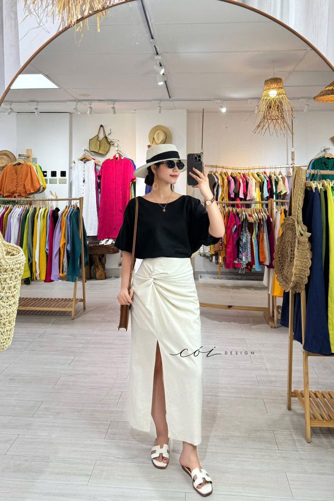 Chân váy xoắn eo Linen Cói Design